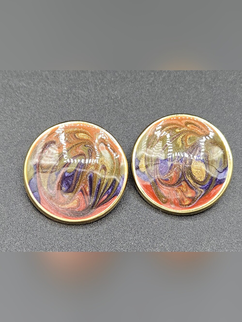 1980s Enamel Swirl Button Earrings